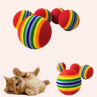 Boule arc-en-ciel 10 pièces pour chat avec un chat