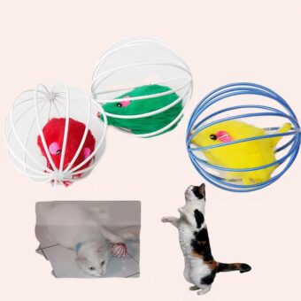 Jouet balle avec souris à l'intérieur pour chat avec un chat
