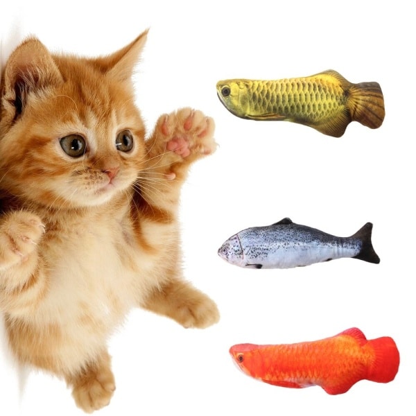Jouet en peluche en forme de poisson pour chat avec un chat