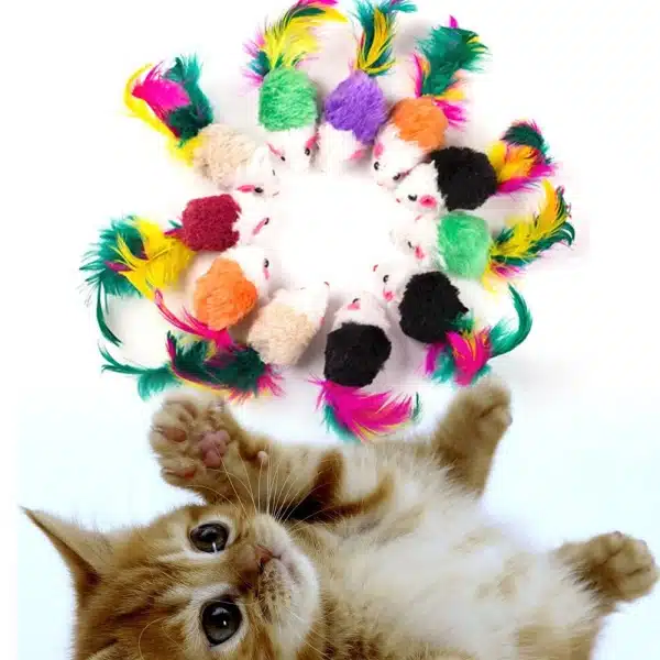 Jouet mini souris 10 pièces en peluche multicolores pour chat