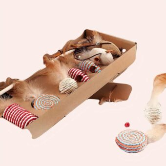 Jouet souris à plume 7 pièces pour chat dans une boite