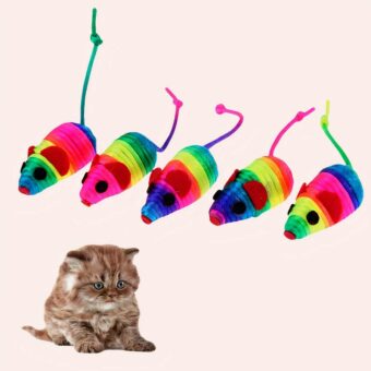 Lot de 5 souris fluos pour chat et chaton avec un chat