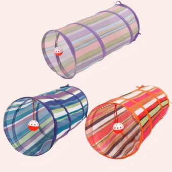 Tunnel pliable tricolore pour chat plusieurs couleurs