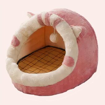 Panier chat en peluche douce avec boule suspendue