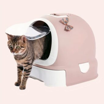 Bassin de litière entièrement fermé pour chat rose, confortable, très haute qualité