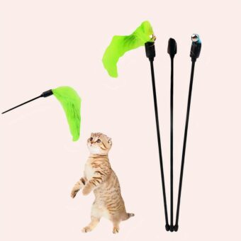 Bâton interactif avec plume colorée pour chat, de plusieurs couleurs disponible