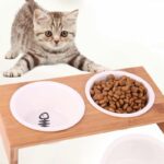 Bol d'alimentation avec support en bois pour chat blanc, super qualité