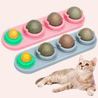 Boule en herbe à lécher pour chat, très pratique de couleurs jaune et rose