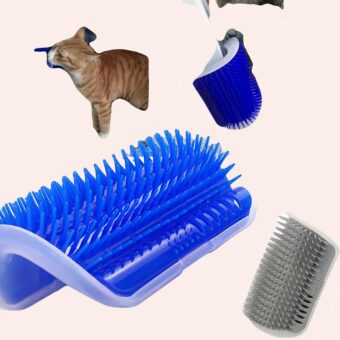 Brosse auto-toiletteur pour chat bleu sur un mur dans une maison