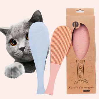 Brosse de toilettage texturée pour chat bleue et rose,