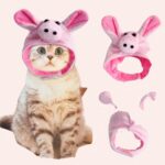 Chapeau amusant en forme cochon pour chat rose porté par un chat, super qualité