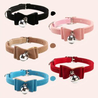 Collerette chat avec cloche et noeud papillon à plusieurs couleurs disponible