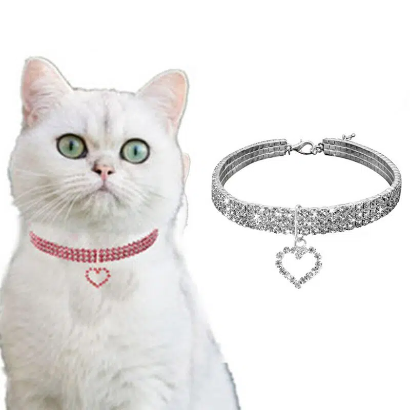 Collier en cristal avec pendentif coeur pour chat très haute qualité, plusieurs couleurs