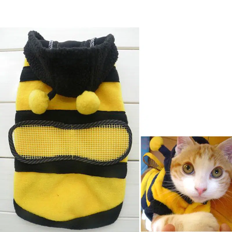 Costume en forme d'abeille pour chat noir et jaune, haute qualité