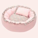 Coussin doux rond antidérapant pour chat rose, confortable avec un oreiller
