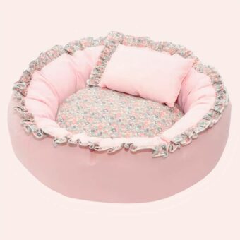 Coussin doux rond antidérapant pour chat rose, confortable avec un oreiller