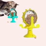 Distributeur croquettes rotatif moulin pour chat, très bonne qualité de couleurs jaune et vert