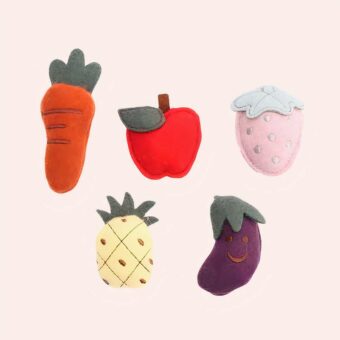 Doudou chat en forme de fruit et légume plusieurs modeles