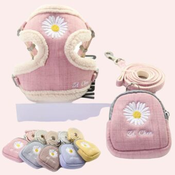 Ensemble harnais, laisse et petit sac à motif fleur pour chat complet à la mode à plusieurs couleurs