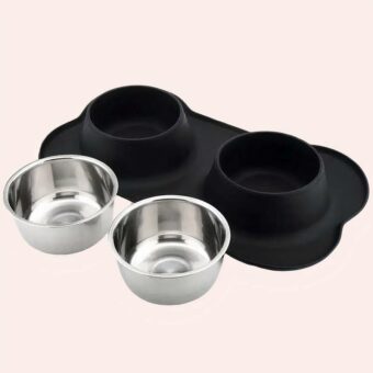 Gamelle en acier inoxydable avec tapis en silicone noir tendance