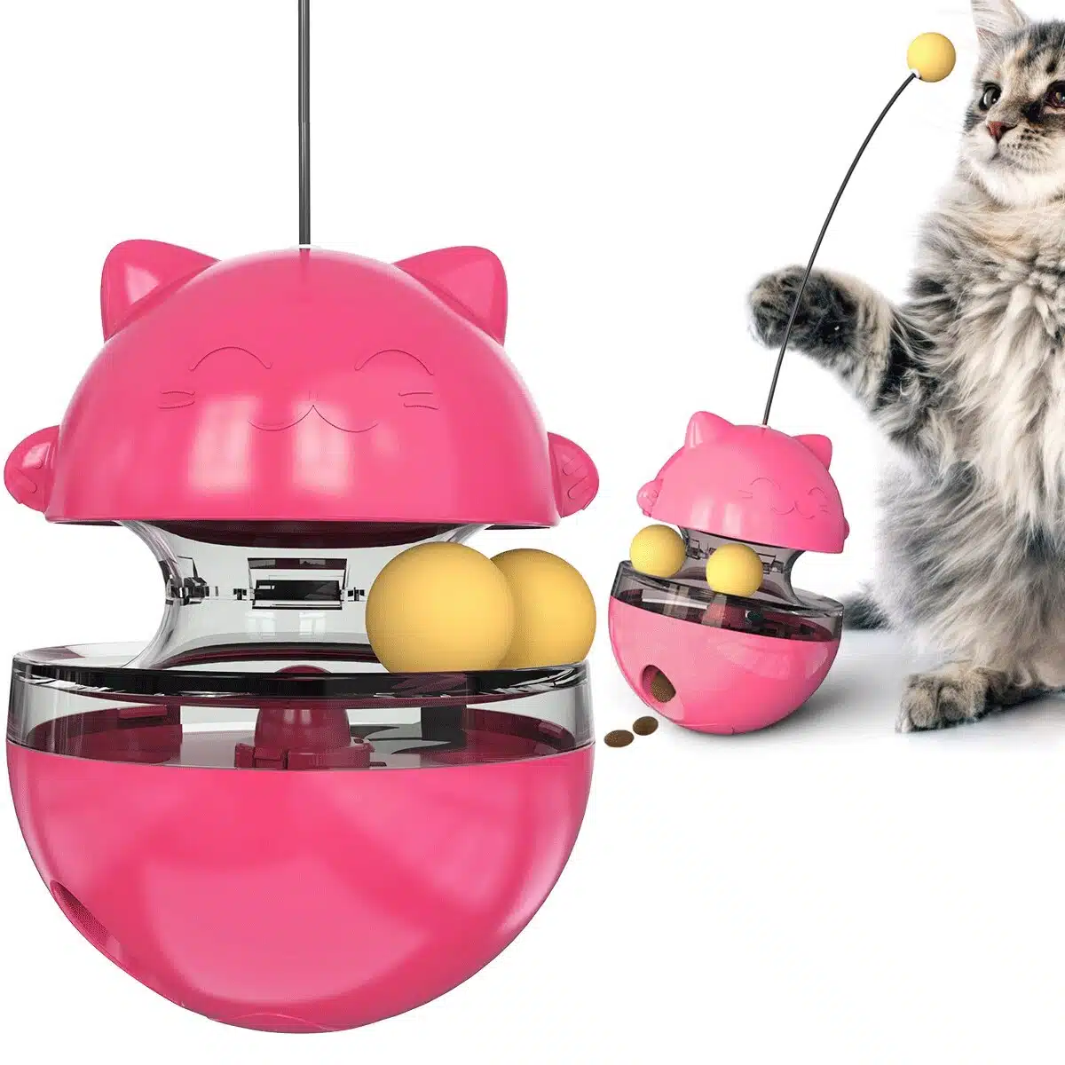 Jouet chat avec distributeur de nourriture, très haute qualité de couleur rose et noir