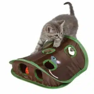 Jouet chat en forme de tente à 9 trous de souris marron et vert