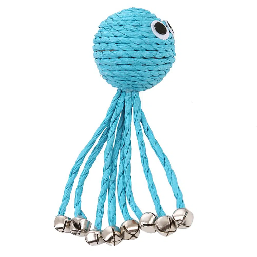 Jouet en forme de pieuvre en corde tissée pour chat bleu à la mode
