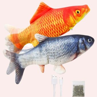 Jouet interactif pour chat | Poisson électrique vibrant avec herbe à chat orange et noir