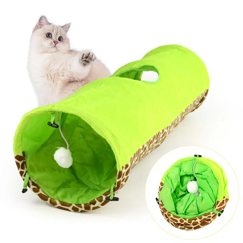 Jouet tunnel avec boule pour chat vert très bonne qualité