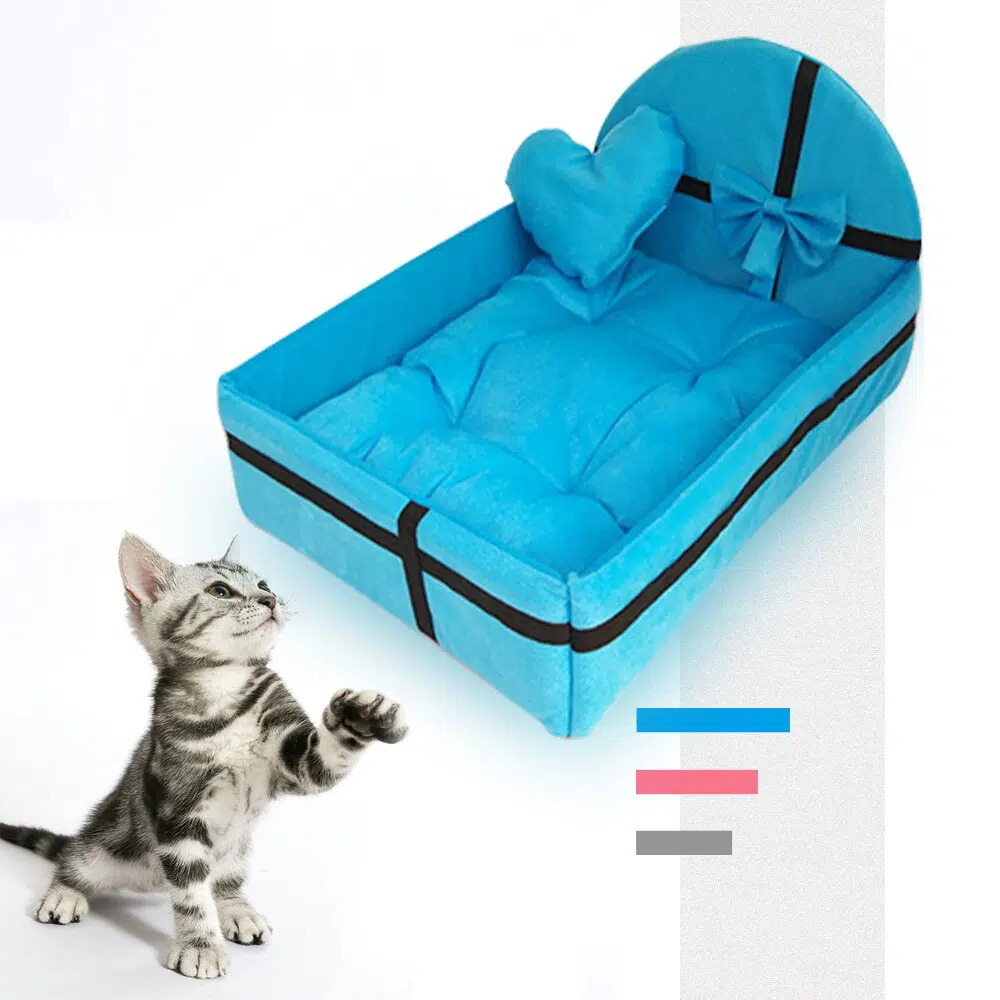 Lit avec matelas amovible pour chat bleue très confortable