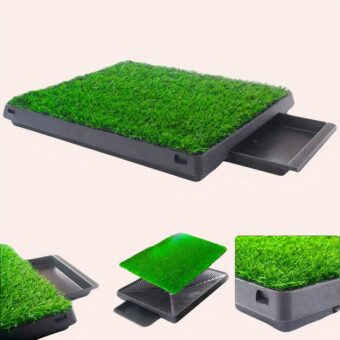 Litière portable avec gazon vert pour chat, confortable