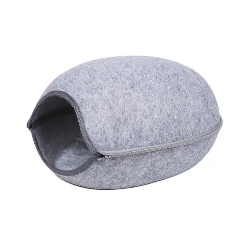 Maison chat avec coussin de forme ovale gris confortable