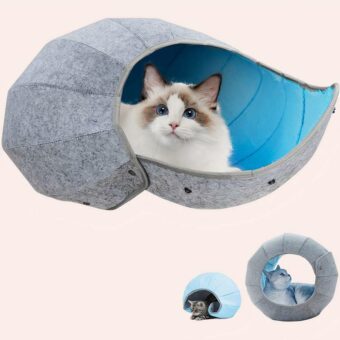 Nid d'abeille pliable gris pour chat très confortable avec un chat à l'intérieur