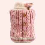 Pull chat tricoté avec petite peluche rose et blanc très tendance
