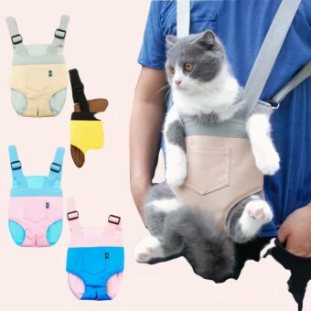 Sac à dos chat réglable pour balade en plein air porté par un homme avec un chat