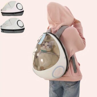 Sac à dos de transport avec coussin pour chat, confortable, porté par une femme avec un chat à l'intérieur