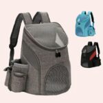 Sac à dos de trasnport pour chat. Il a un grillage moustiquaire afin de permettre au chat de respirer ainsi que de voir le monde extérieur. Le sac à plusieurs poches sur les côtés. Il souvre sur le haut grâce à un zip. Il y a une attache à l'intérieur pour sécuriser le chat en cas d'ouverture du sac.