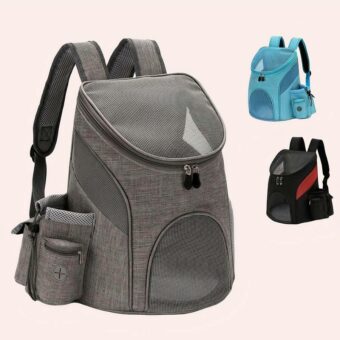 Sac à dos de trasnport pour chat. Il a un grillage moustiquaire afin de permettre au chat de respirer ainsi que de voir le monde extérieur. Le sac à plusieurs poches sur les côtés. Il souvre sur le haut grâce à un zip. Il y a une attache à l'intérieur pour sécuriser le chat en cas d'ouverture du sac.