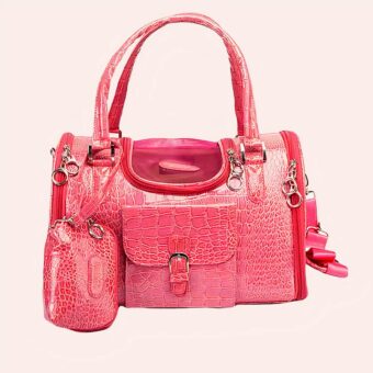 Sac de transport en cuir pour chat rose, bonne qualité avec un porte-clé complet à la mode