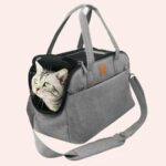Sac de transport voyage pour chat gris, très confortable avec un chat à l'intérieur