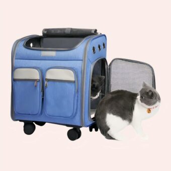 Sac de voyage avec 4 roues pour chat bleu, confortable, tendance