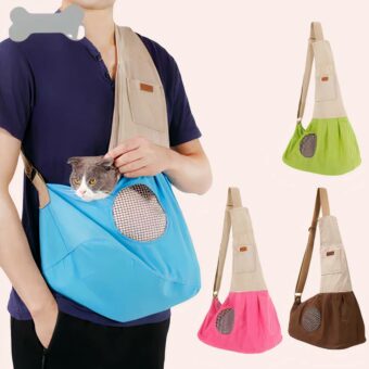 Sac transport chat pour voyage en plein air très confortable porté par un homme, plusieurs couleurs disponibles