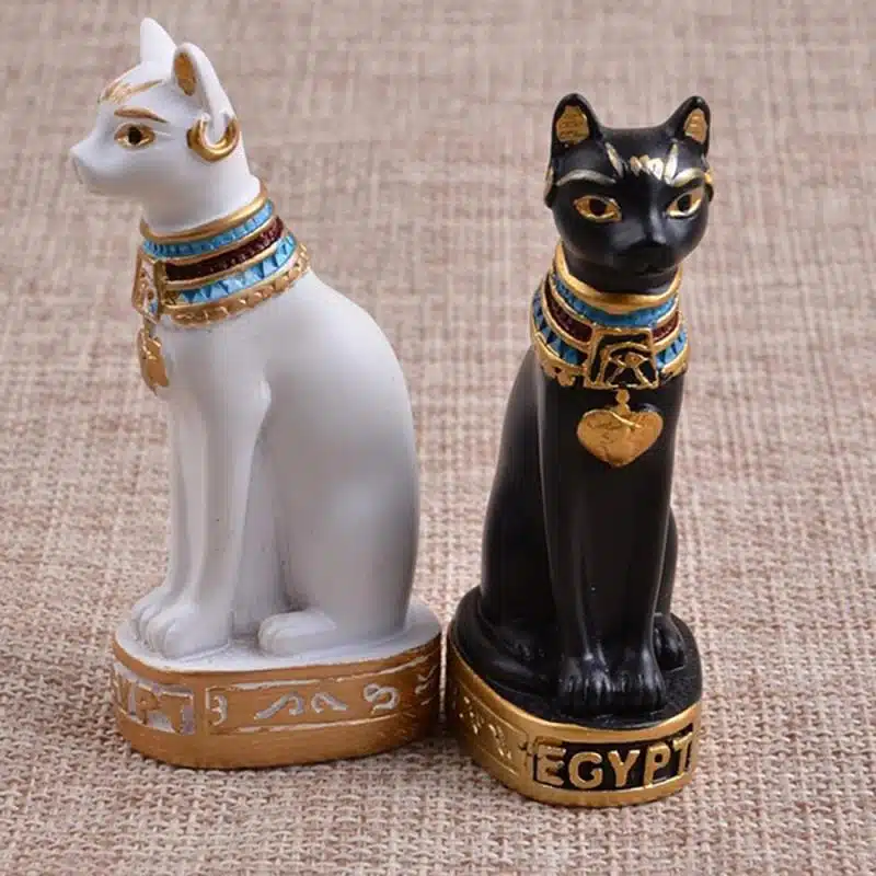 Statue de chat égyptien, vintage, noir et blanc, très haute qualité