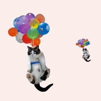 Statue de chat suspendu à des ballons en résine, très haute qualité