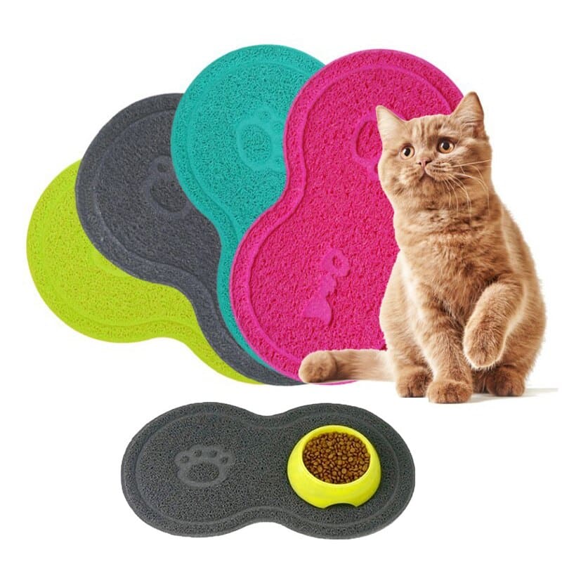 Tapis d'alimentation imperméable et antidérapant pour chat, plusieurs couleurs avec une gamelle dessus
