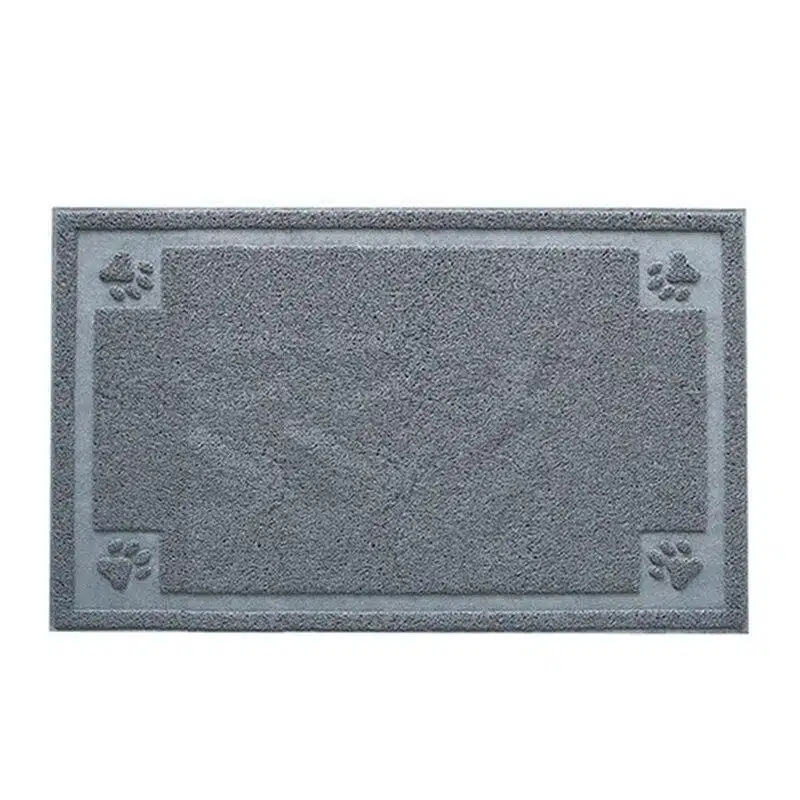 Tapis de litière rectangulaire à motif empreinte de chat gris, confortable