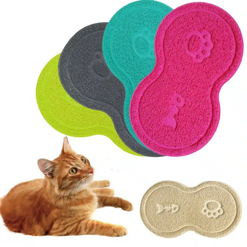 Tapis de litière et de bol antidérapant pour chat, confortable, haute qualité, plusieurs couleurs différents
