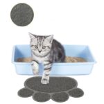 Tapis litière antidérapant en forme de patte pour chat gris, confortable