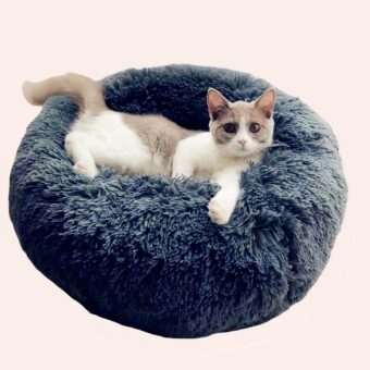 Coussin rond en peluche pour chat