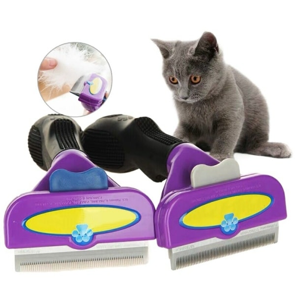 Brosse de nettoyage de poils violet pour chat, très pratique de couleur violet et noir